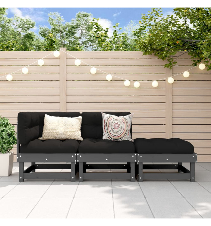 Salon de jardin 3 pcs gris bois massif de pin | Mobilier & Déco