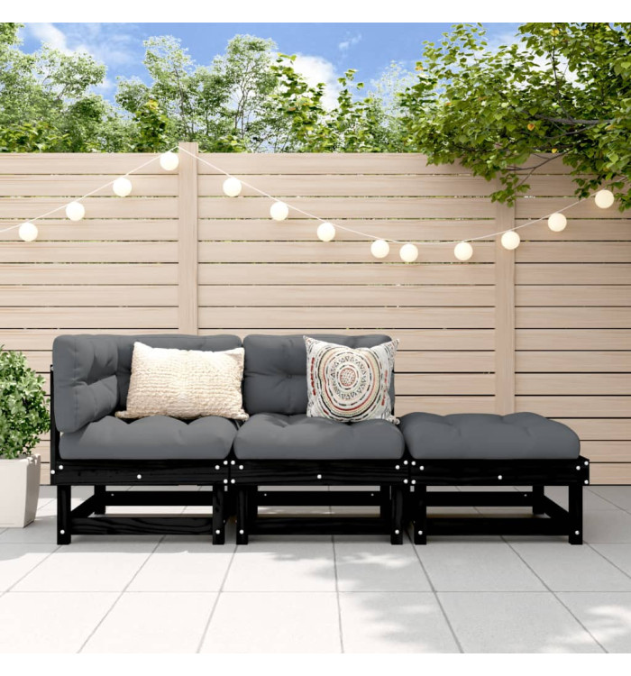 Salon de jardin 3 pcs noir bois massif de pin | Mobilier & Déco