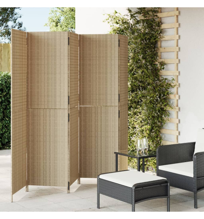 Cloison de séparation 5 panneaux beige résine tressée | Mobilier & Déco