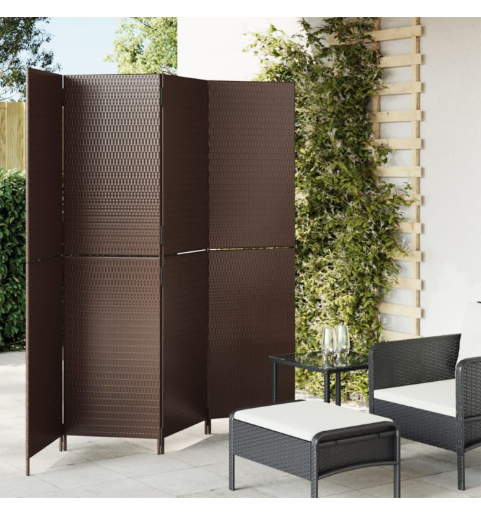 Cloison de séparation 4 panneaux marron résine tressée | Mobilier & Déco