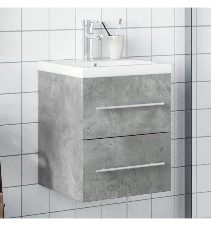 Armoire lavabo de salle de bain avec bassin intégré gris béton | Mobilier & Déco