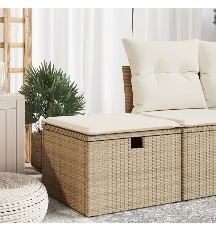 Tabouret de jardin avec coussin beige 55x55x37cm résine tressée | Mobilier & Déco