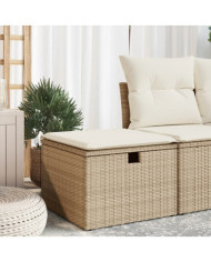 Tabouret de jardin avec coussin beige 55x55x37cm résine tressée | Mobilier & Déco