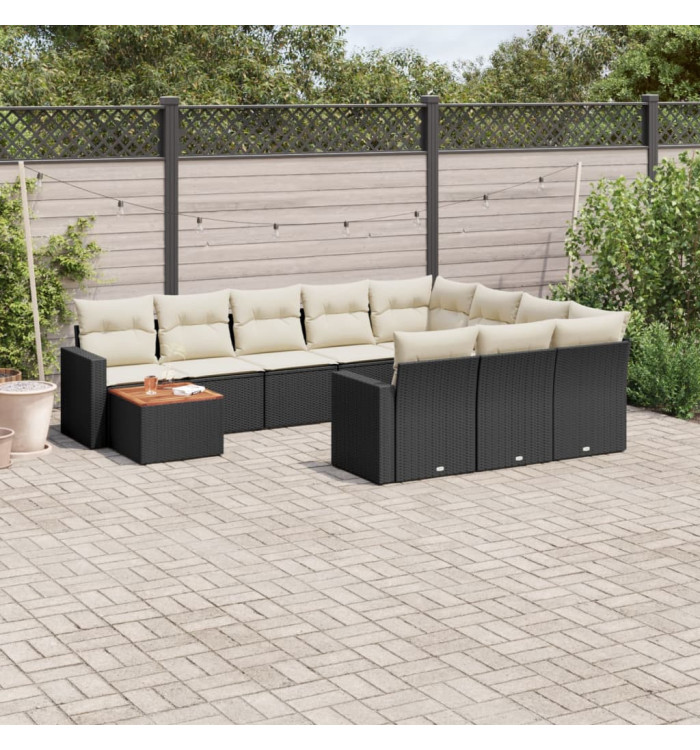 Salon de jardin 11 pcs avec coussins noir résine tressée | Mobilier & Déco