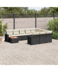 Salon de jardin 11 pcs avec coussins noir résine tressée | Mobilier & Déco