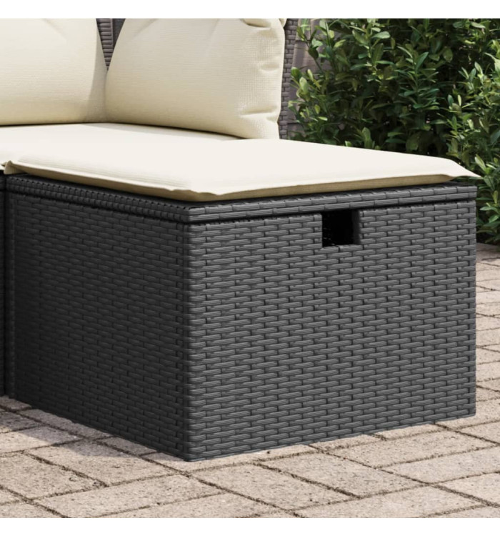 Tabouret de jardin avec coussin noir 55x55x37 cm résine tressée | Mobilier & Déco