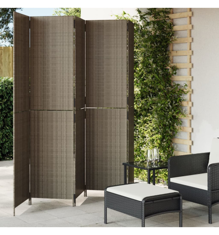 Cloison de séparation 5 panneaux gris résine tressée | Mobilier & Déco