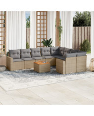 Salon de jardin avec coussins 10 pcs beige résine tressée | Mobilier & Déco