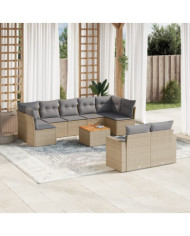 Salon de jardin avec coussins 10 pcs beige résine tressée | Mobilier & Déco