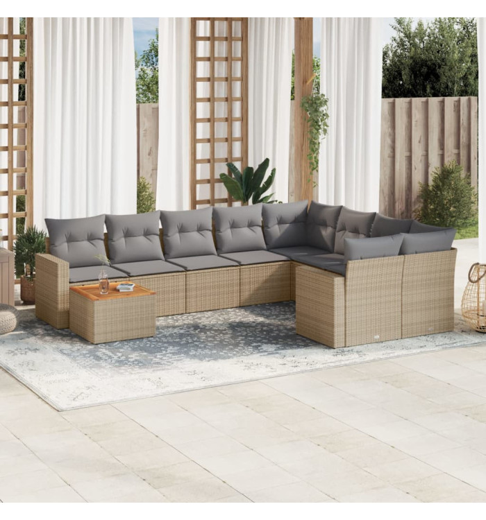 Salon de jardin avec coussins 10 pcs beige résine tressée | Mobilier & Déco
