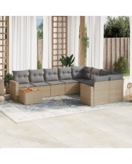 Salon de jardin avec coussins 10 pcs beige résine tressée | Mobilier & Déco