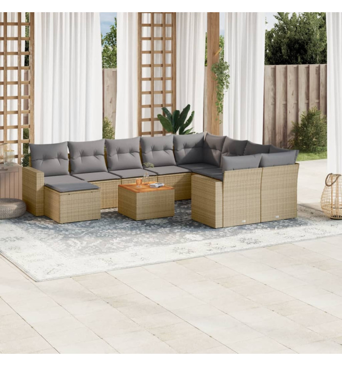 Salon de jardin 11 pcs avec coussins beige résine tressée | Mobilier & Déco