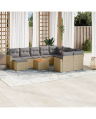 Salon de jardin 11 pcs avec coussins beige résine tressée | Mobilier & Déco