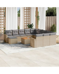 Salon de jardin avec coussins 13 pcs beige résine tressée | Mobilier & Déco