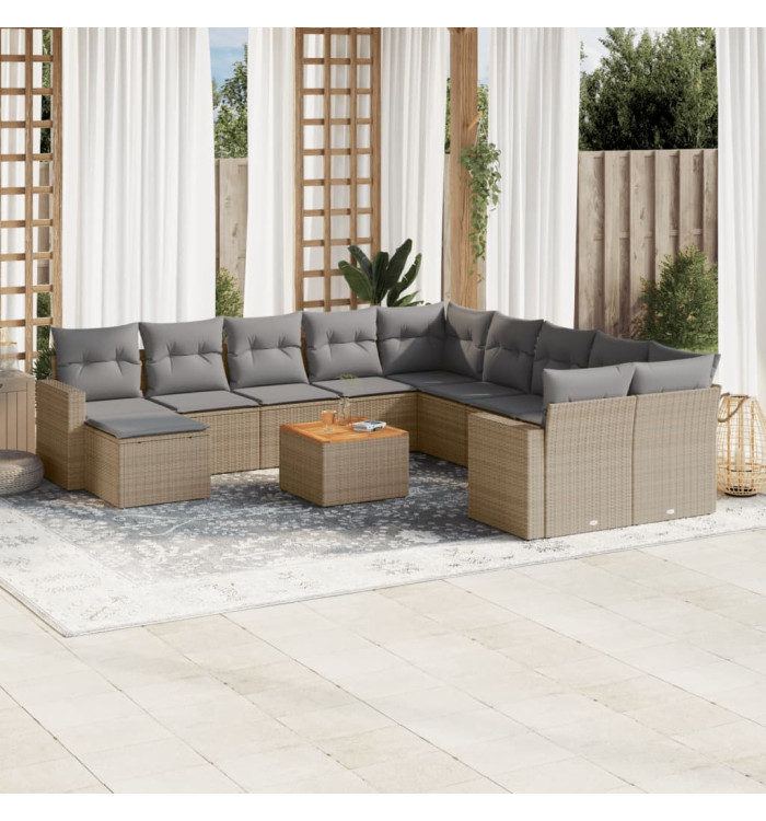 Salon de jardin avec coussins 12 pcs beige résine tressée | Mobilier & Déco