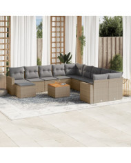 Salon de jardin avec coussins 12 pcs beige résine tressée | Mobilier & Déco
