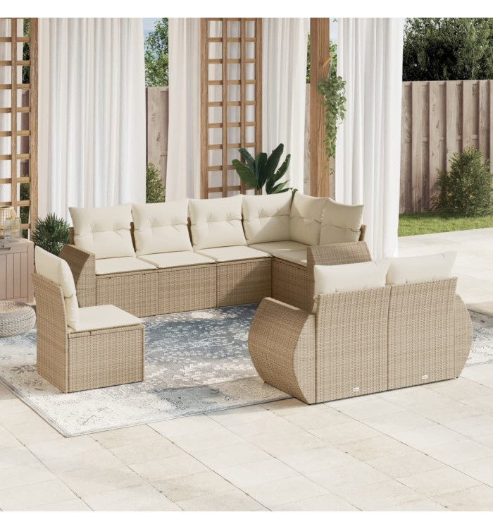Salon de jardin avec coussins 8 pcs beige résine tressée | Mobilier & Déco