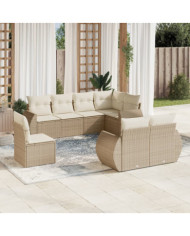 Salon de jardin avec coussins 8 pcs beige résine tressée | Mobilier & Déco