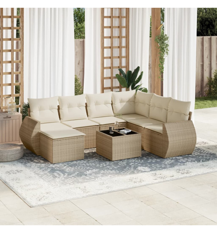 Salon de jardin avec coussins 8 pcs beige résine tressée | Mobilier & Déco