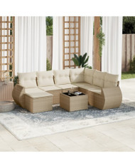 Salon de jardin avec coussins 8 pcs beige résine tressée | Mobilier & Déco