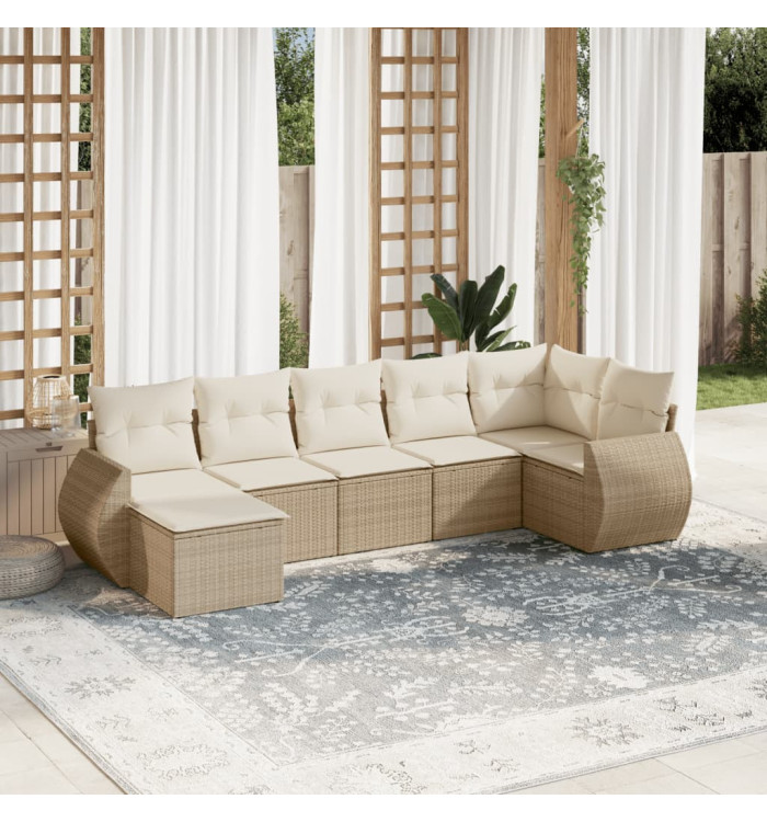 Salon de jardin avec coussins 7 pcs beige résine tressée | Mobilier & Déco