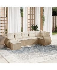 Salon de jardin avec coussins 7 pcs beige résine tressée | Mobilier & Déco