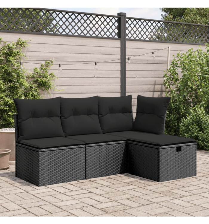 Tabouret de jardin avec coussin noir 55x55x37 cm résine tressée | Mobilier & Déco
