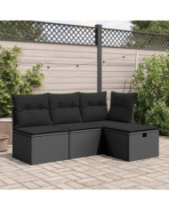 Tabouret de jardin avec coussin noir 55x55x37 cm résine tressée | Mobilier & Déco