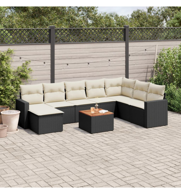 Salon de jardin 9 pcs avec coussins noir résine tressée | Mobilier & Déco