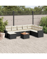 Salon de jardin 9 pcs avec coussins noir résine tressée | Mobilier & Déco