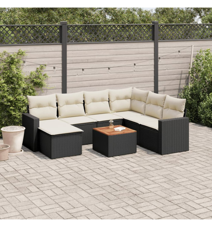Salon de jardin 8 pcs avec coussins noir résine tressée | Mobilier & Déco
