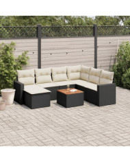 Salon de jardin 8 pcs avec coussins noir résine tressée | Mobilier & Déco