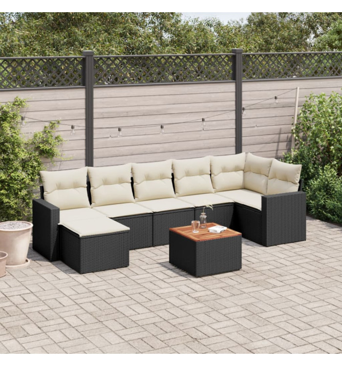 Salon de jardin 8 pcs avec coussins noir résine tressée | Mobilier & Déco