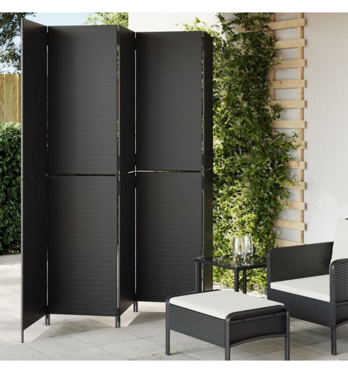 Cloison de séparation 5 panneaux noir résine tressée | Mobilier & Déco