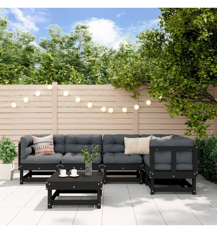 Salon de jardin 6 pcs Noir Bois de pin massif | Mobilier & Déco