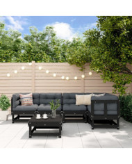 Salon de jardin 6 pcs Noir Bois de pin massif | Mobilier & Déco