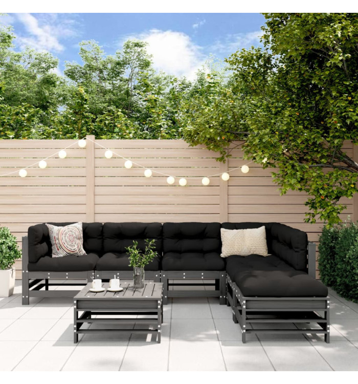 Salon de jardin 7 pcs Gris Bois de pin massif | Mobilier & Déco