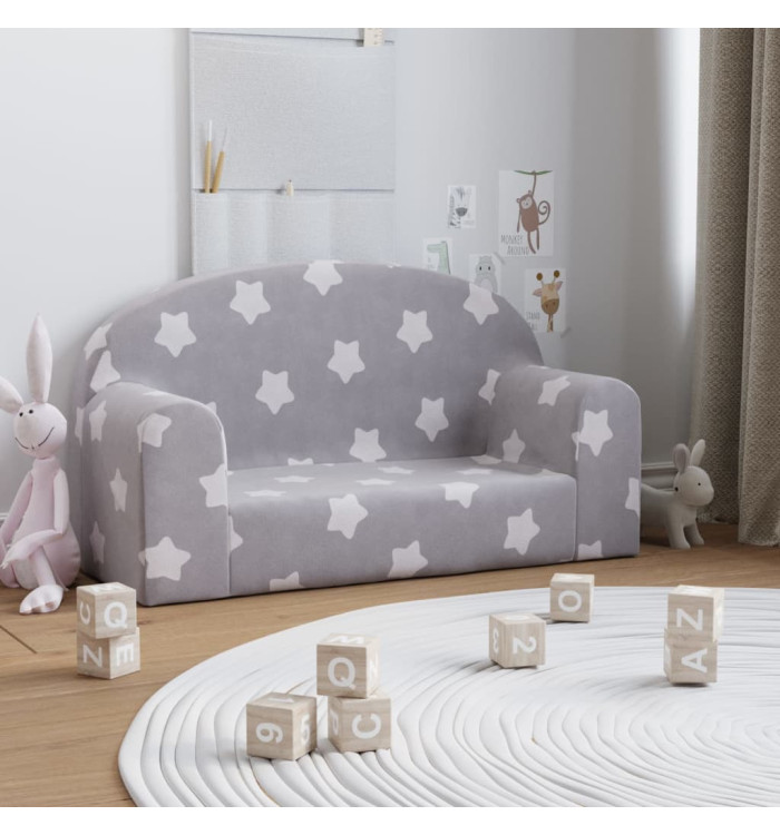 Canapé enfants 2 places gris clair avec étoiles peluche douce | Mobilier & Déco