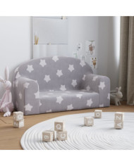 Canapé enfants 2 places gris clair avec étoiles peluche douce | Mobilier & Déco