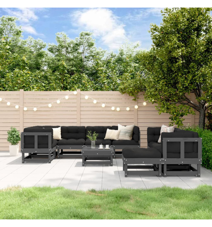 Salon de jardin 10 pcs Gris Bois de pin massif | Mobilier & Déco