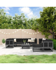 Salon de jardin 10 pcs Gris Bois de pin massif | Mobilier & Déco