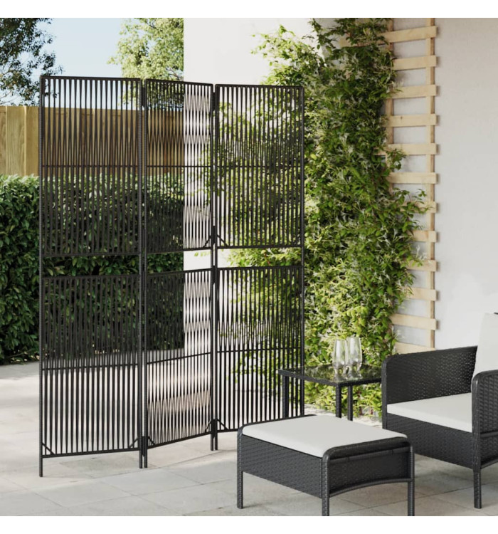 Cloison de séparation 3 panneaux noir résine tressée | Mobilier & Déco
