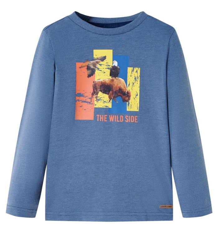 T-shirt enfants manches longues mélange bleu 128 | Mobilier & Déco