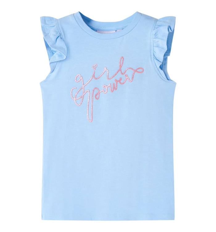T-shirt enfants avec manches à volants bleu clair 104 | Mobilier & Déco