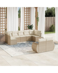 Salon de jardin avec coussins 9 pcs beige résine tressée | Mobilier & Déco