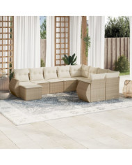 Salon de jardin avec coussins 10 pcs beige résine tressée | Mobilier & Déco