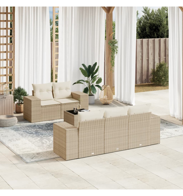Salon de jardin avec coussins 6 pcs beige résine tressée | Mobilier & Déco