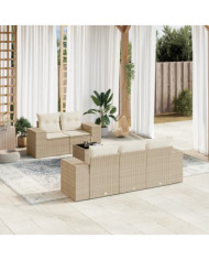 Salon de jardin avec coussins 6 pcs beige résine tressée | Mobilier & Déco