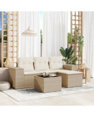 Salon de jardin avec coussins 5 pcs beige résine tressée | Mobilier & Déco
