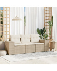 Salon de jardin avec coussins 3 pcs beige résine tressée | Mobilier & Déco